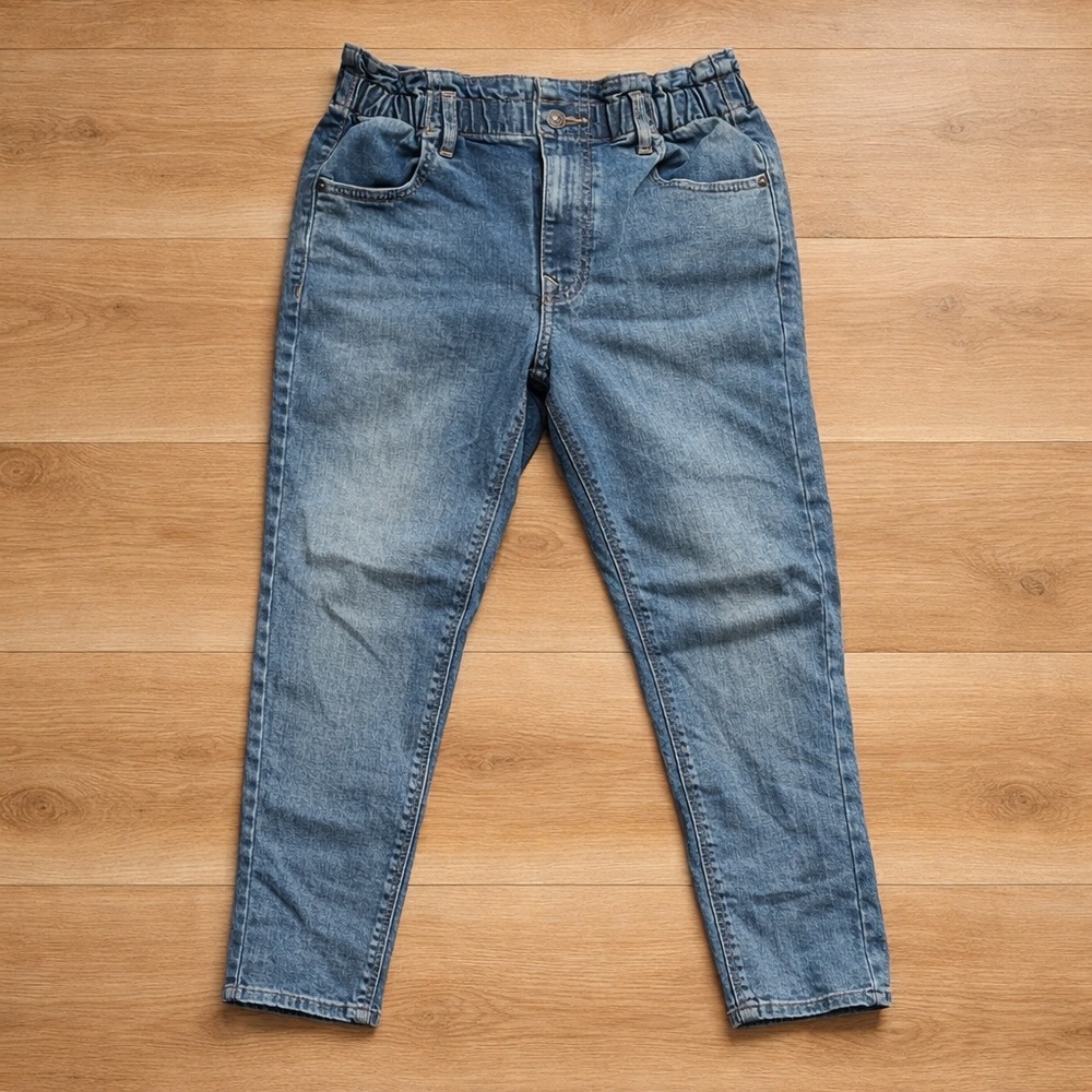 Express Blue Straight Leg Mom Jeans Super High Rise Paperbag